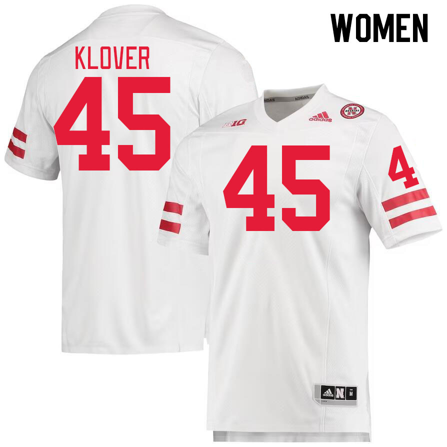 Women #45 Braden Klover Nebraska Cornhuskers College Football Jerseys Stitched Sale-White - Click Image to Close